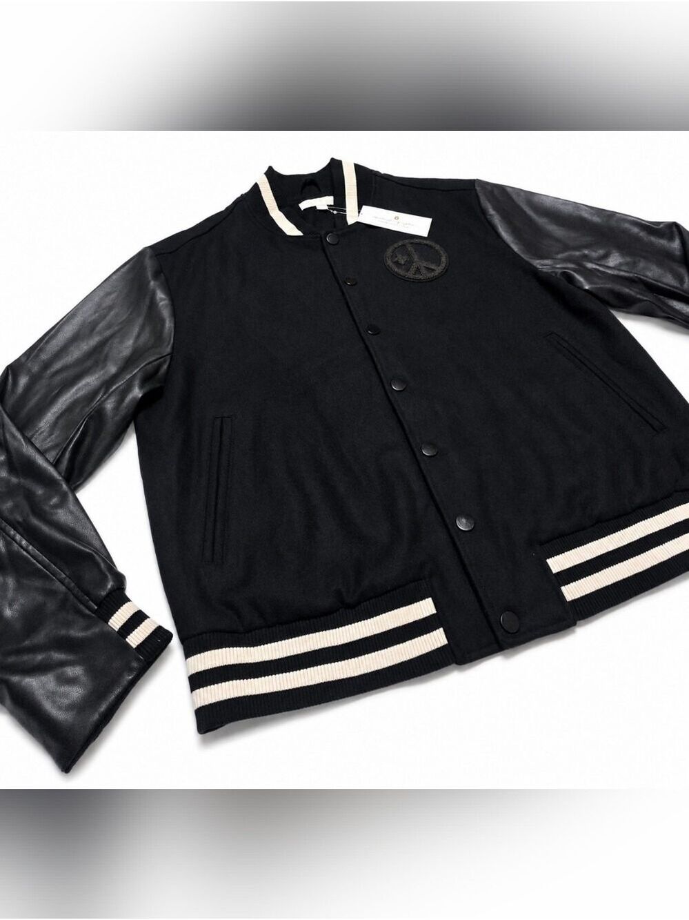 Spiritual Gangster Peace Love Yoga Black Varsity Jacket XL NWT